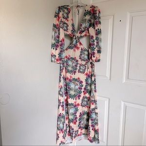 Floral Cut Out Long Sleeve Maxi Dress Size Large